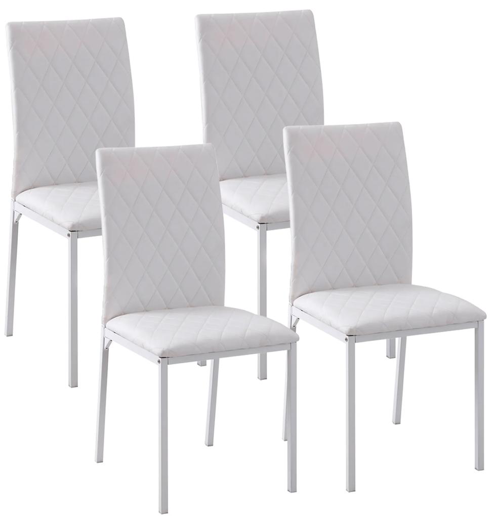 HOMCOM Conjunto de 4 Cadeiras de Sala de Jantar Estofadas com Pés de Metal Cadeiras Modernas para Cozinha Carga Máxima 41x50x91cm Branco