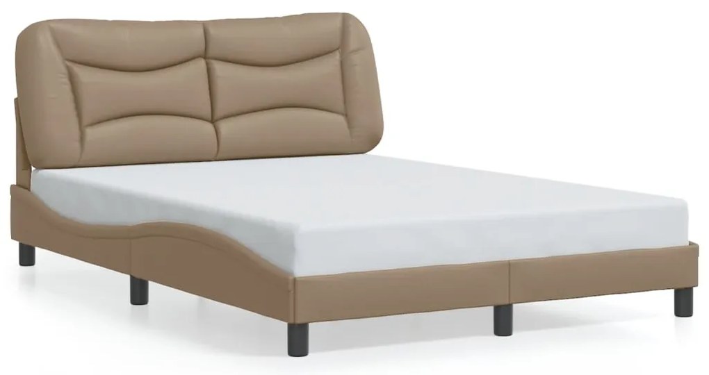 Estrutura cama c/ luzes LED 140x200cm couro artif. cappuccino