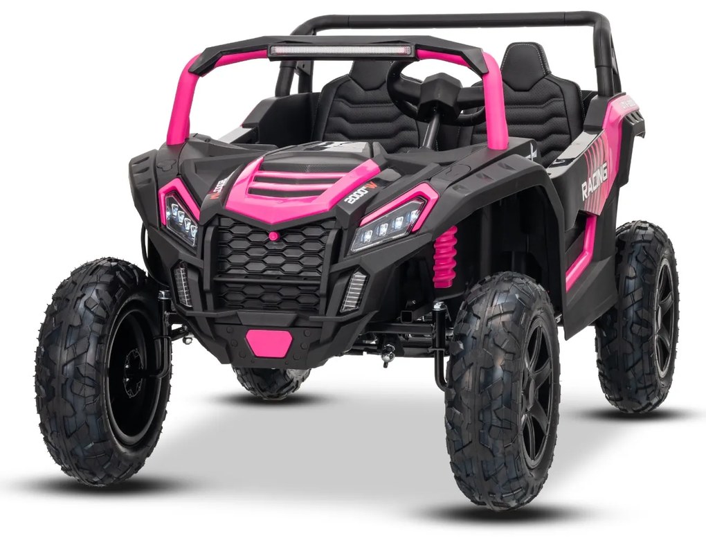 Carro elétrico para crianças UTV XXL 24V 2 Lugares em couro, travão de discos, luzes LED, rodas de borracha insufláveis com suspensão traseira, leitor