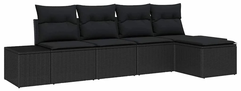 Conjunto de Sofá de Jardim com Almofadas Rattan Polipropileno Preto