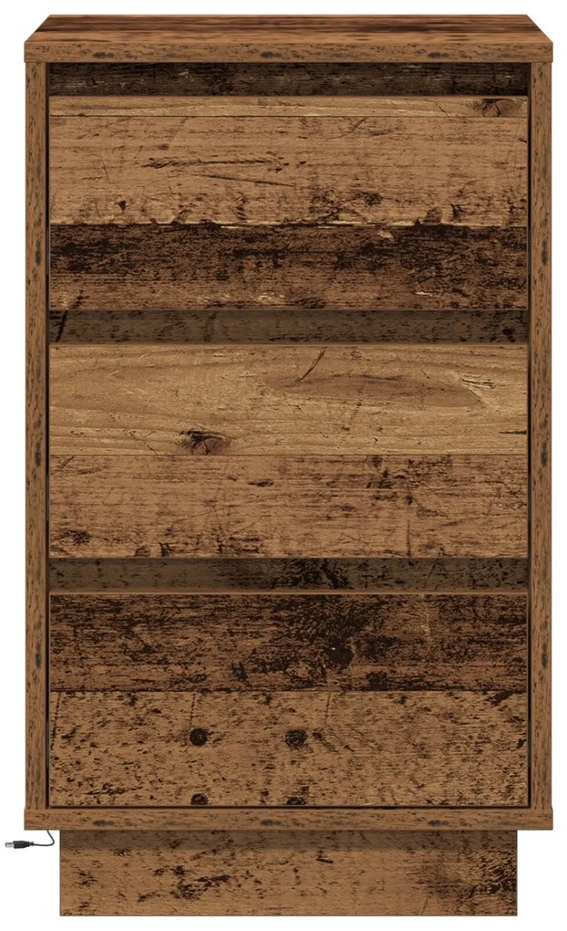 Mesa de Cabeceira com LED Madeira Velha 39x34,5x65 cm Madeira de Engen