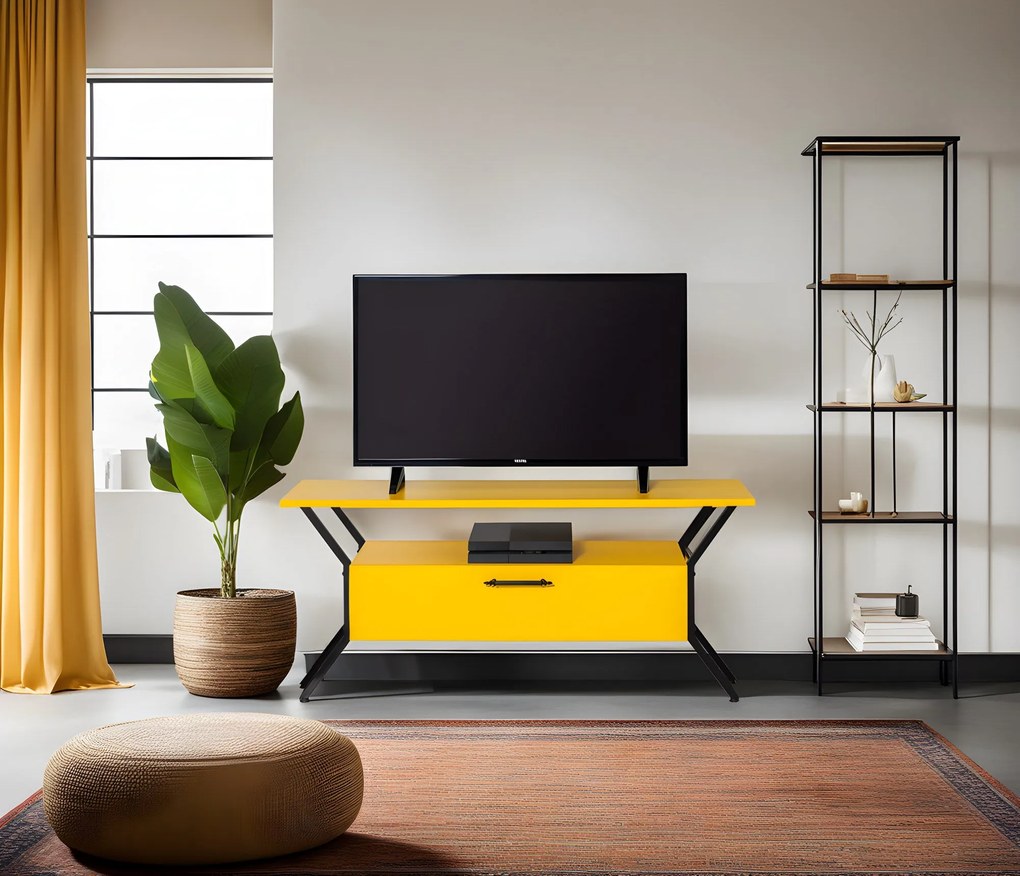 Móvel TV Tarz – Amarelo/Preto – 125x54x35 cm