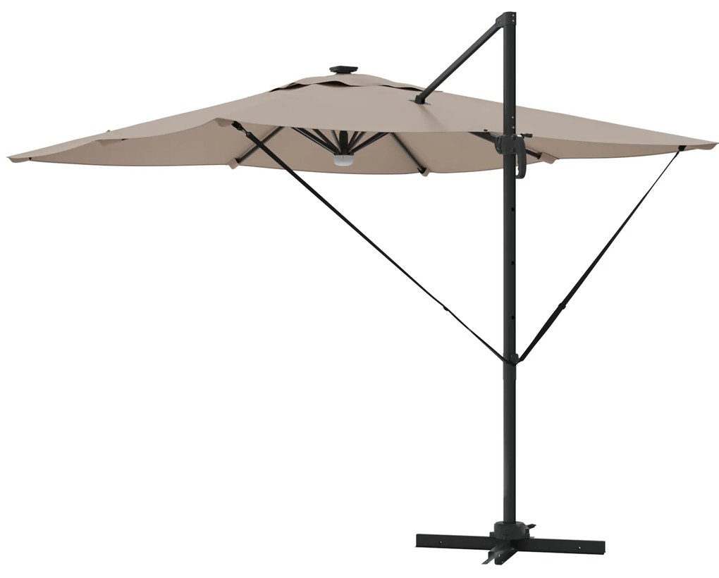 Guarda-sol Articulado Roma com LEDs Taupe 286x285x270 cm Alumínio