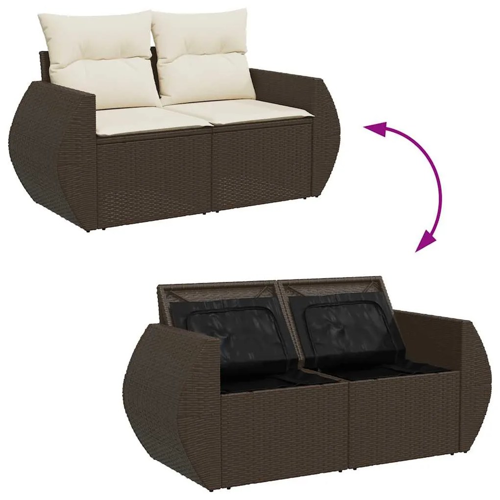 6 pcs conjunto de sofás jardim c/ almofadões vime PE castanho