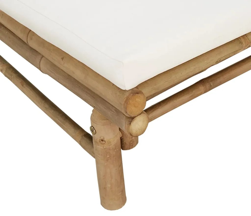 3 pcs conjunto lounge de jardim bambu c/ almofadões branco nata
