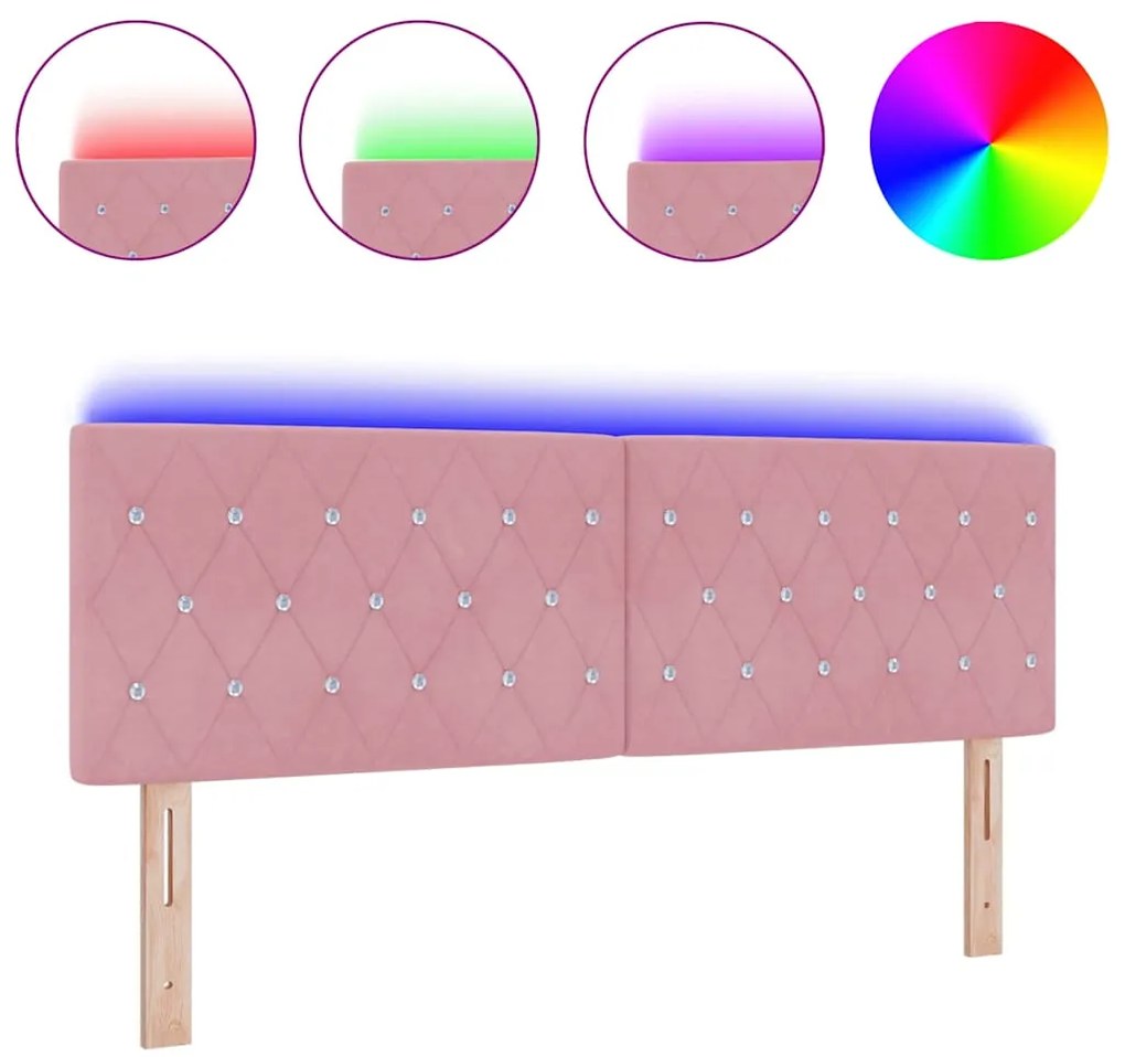 Cabeceira LED com botão de cristal, estofada em rosa, 80 cm, veludo.