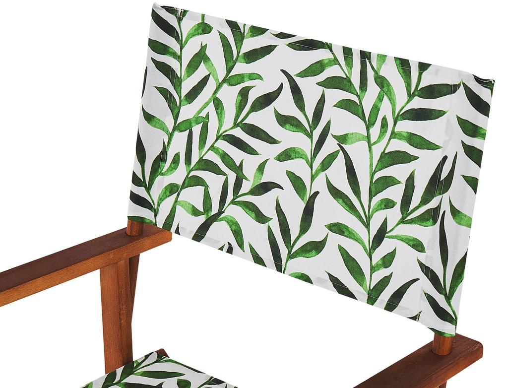 Conjunto 2 cadeiras madeira escura e 2 lonas cinzentas e padrão de folhas CINE Beliani