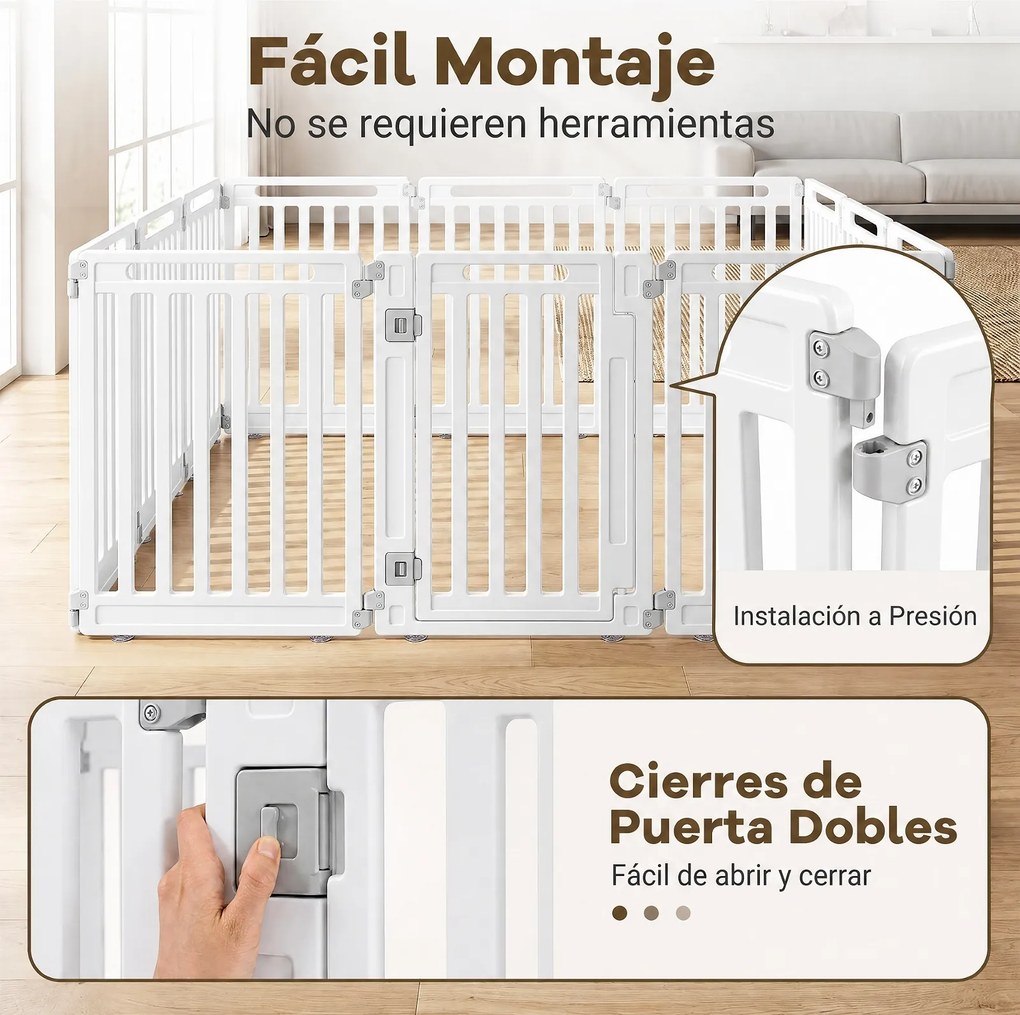 Conjunto de 11 Painéis para Parque de Cães, 53 x 81 cm, Porta com Fecho Duplo, Branco