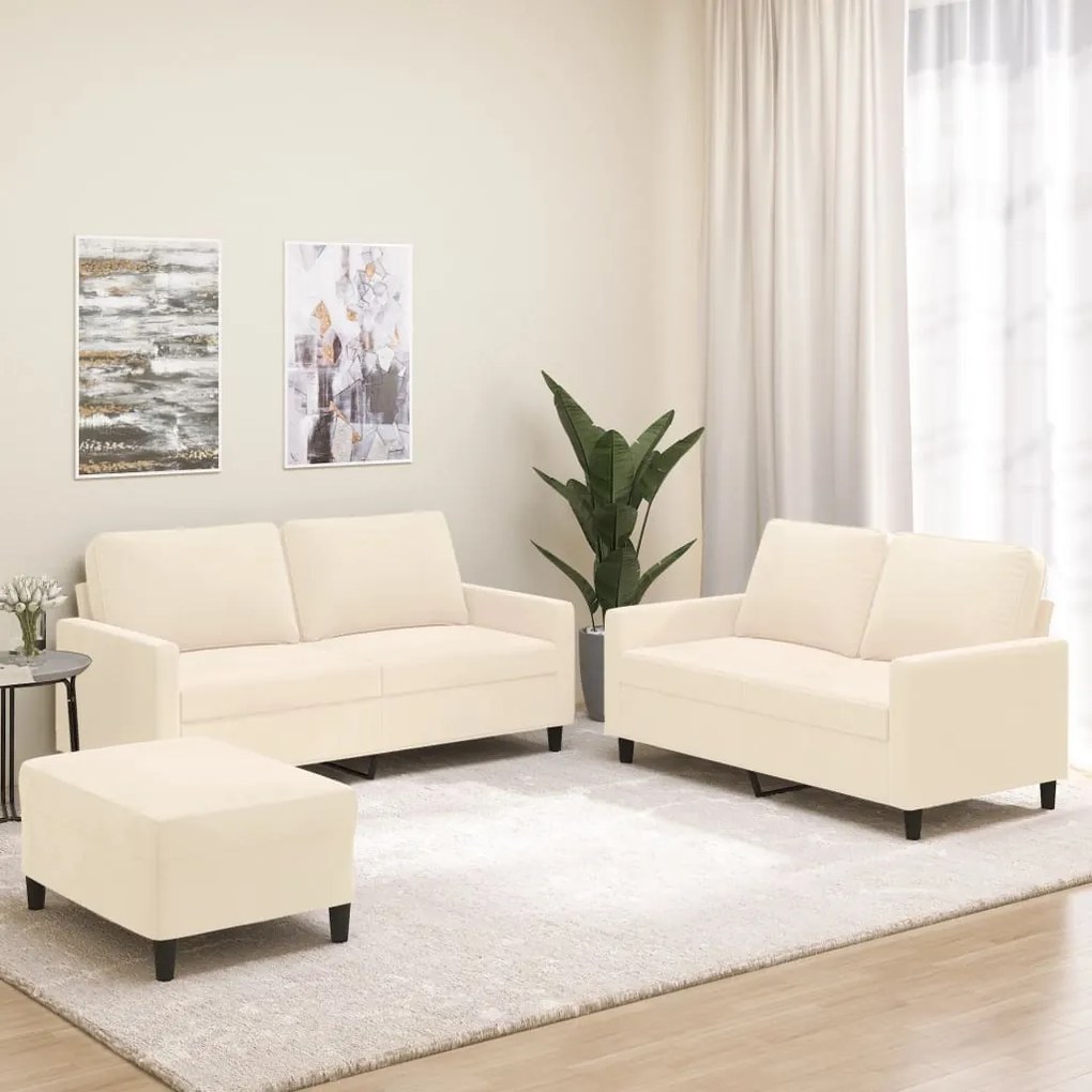 vidaXL 3 pcs conjunto de sofás com almofadões veludo cor creme
