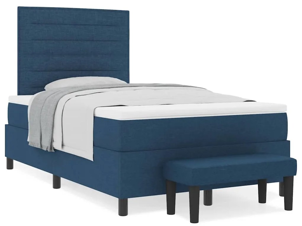 Cama Box Spring com Colchão e Banco Azul 120x190 cm Tecido
