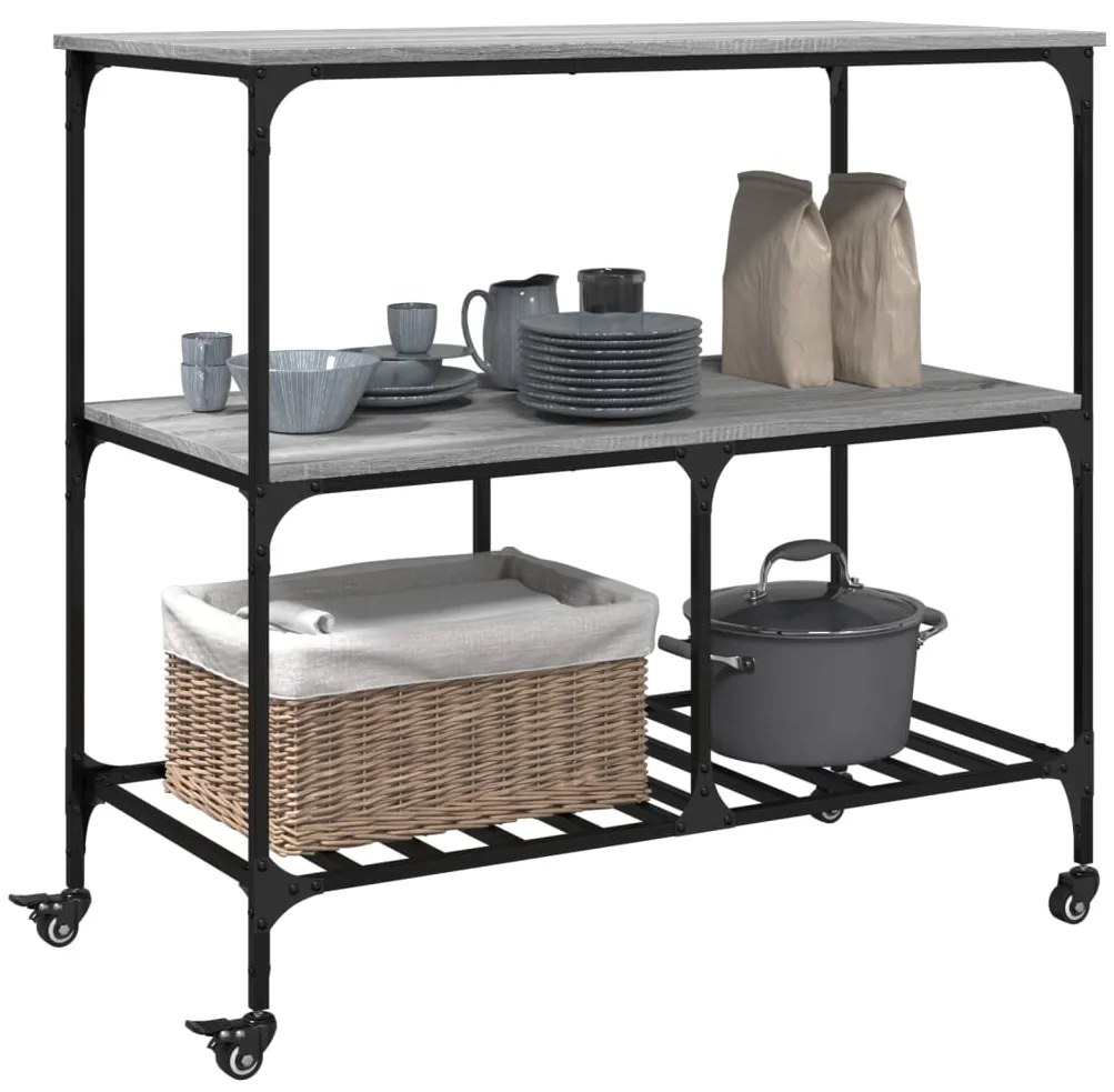 Carrinho de cozinha 100x50x95 cm derivados madeira cinza sonoma