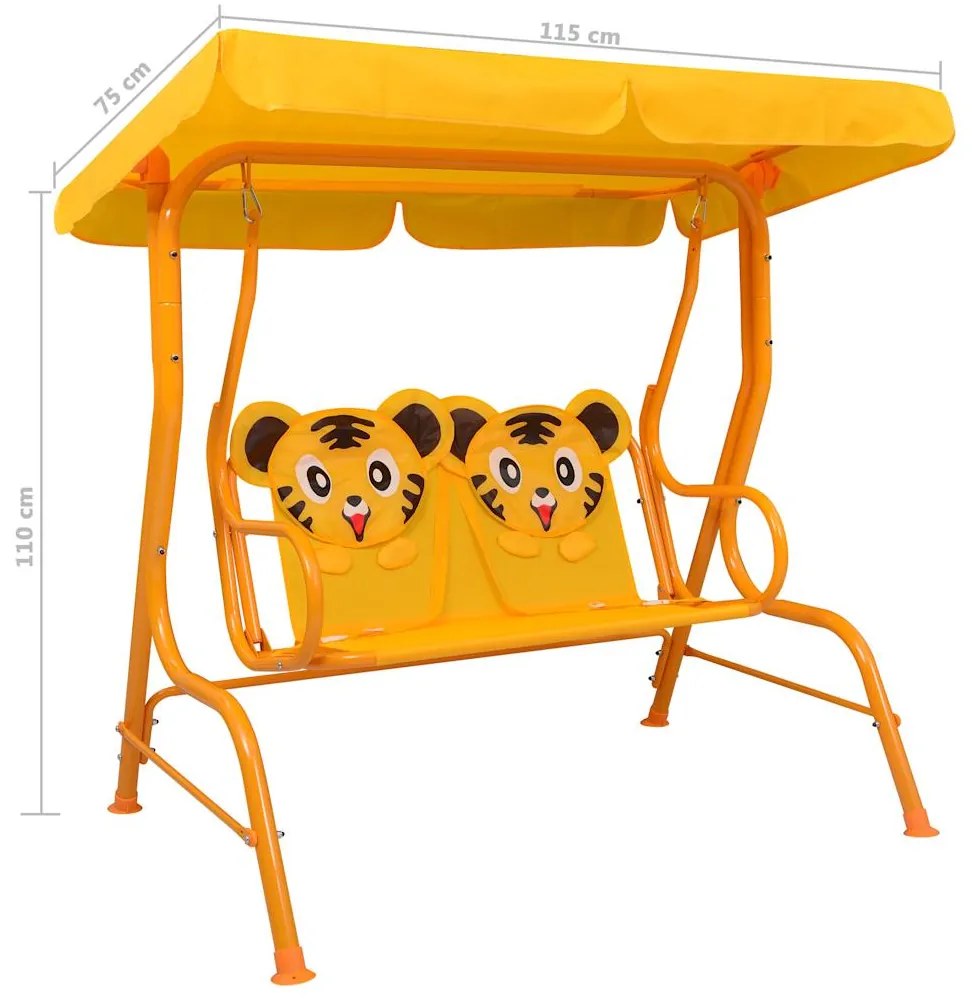 Banco de baloiço para crianças 115x75x110 cm tecido amarelo