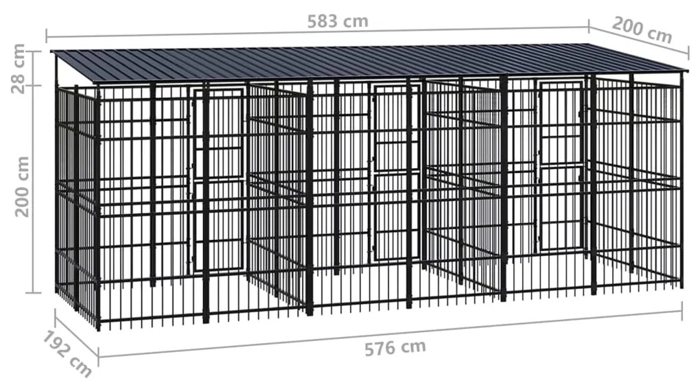 Canil de exterior com telhado 11,06 m² aço