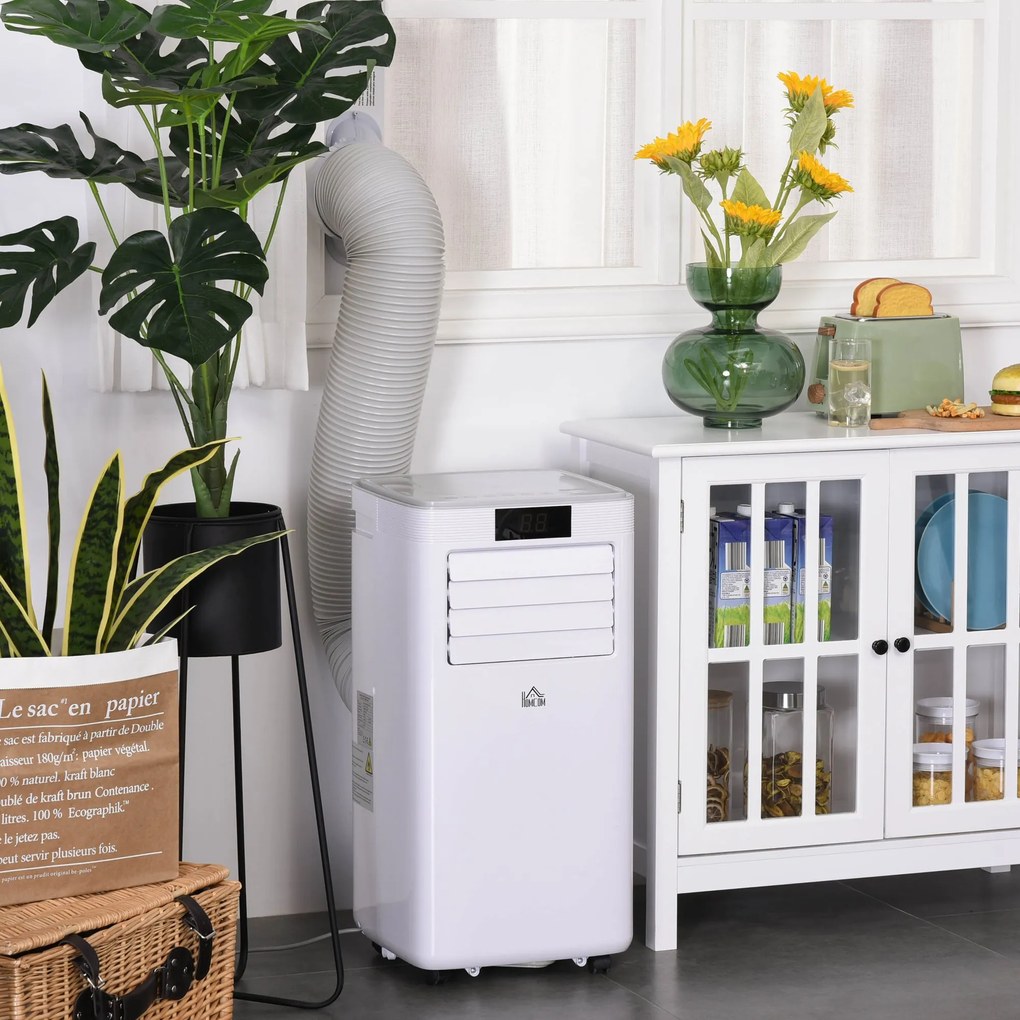 Ar condicionador portátil 4 em 1 ventilador refrigerador desumidificador 2 velocidades com tela LED com controle remoto silencioso 900W 38x35x70,5 cm Branco