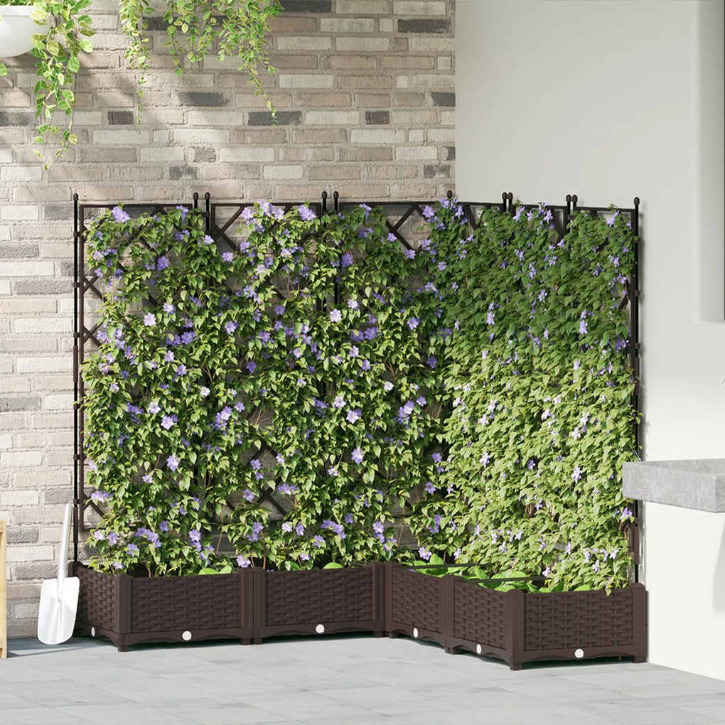 Jardineira vidaXL com treliça 5 pcs Marrom 120x120x125,5 cm