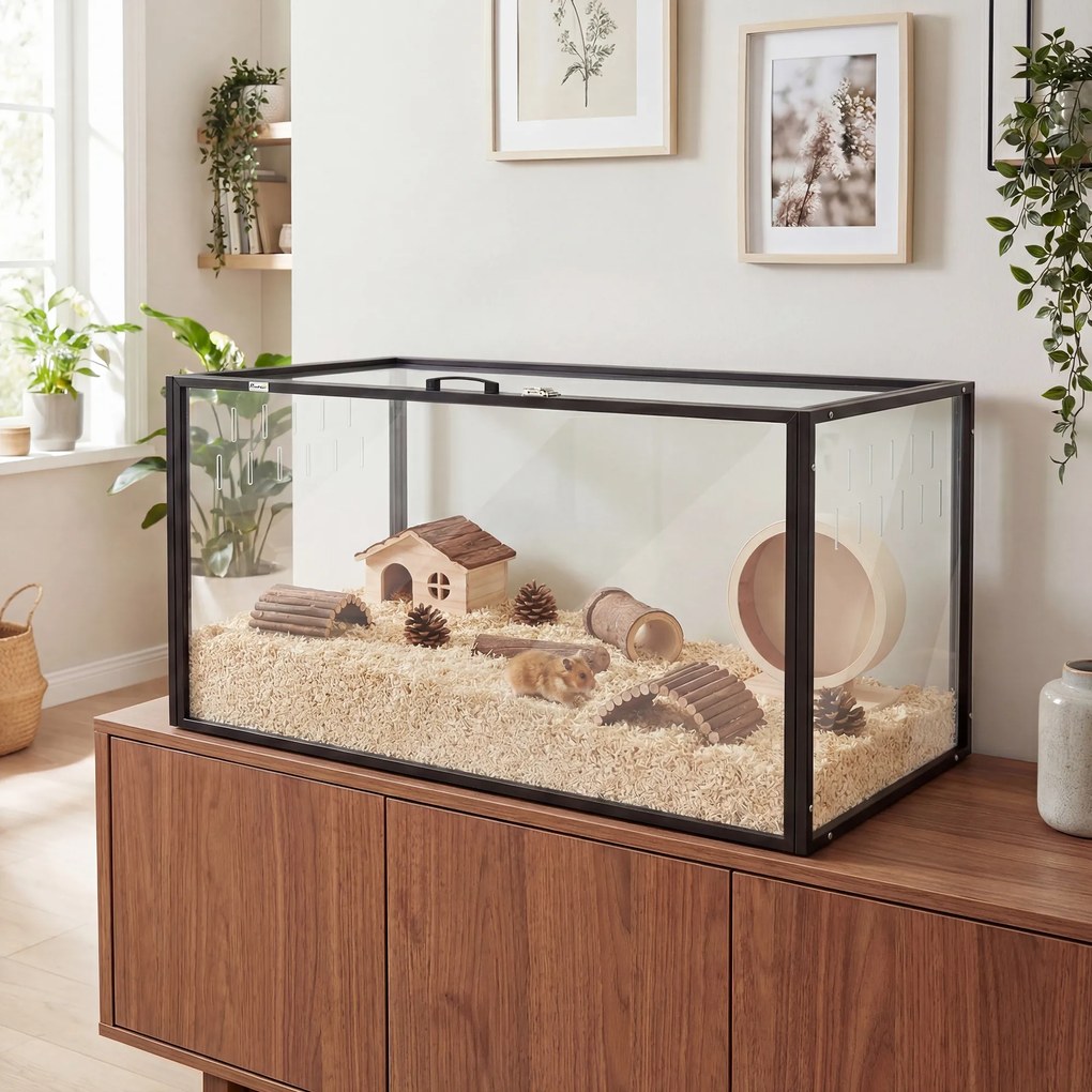 Gaiola para Hamster, 105 x 51 x 51 cm, Vista Panorâmica de 360°, Preto