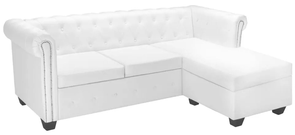 Sofá Chesterfield Chaise Longue - Cor Branco - Couro Artificial - Estr