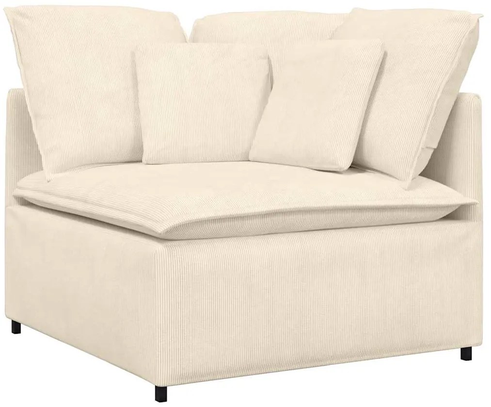 Sofá modular com pufes e almofadas tecido corduroy creme