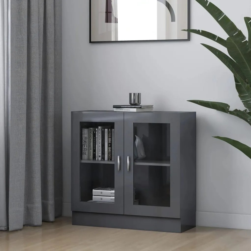 vidaXL Armário vitrine 82,5x30,5x80 cm deriv. madeira cinza brilhante