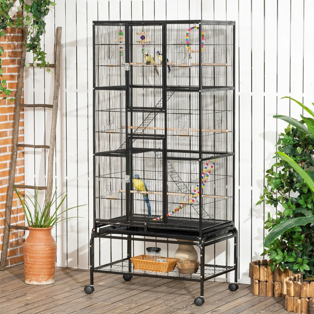 PawHut Gaiola para Pássaros com Rodas 83x53x180 cm Gaiola Metálica de