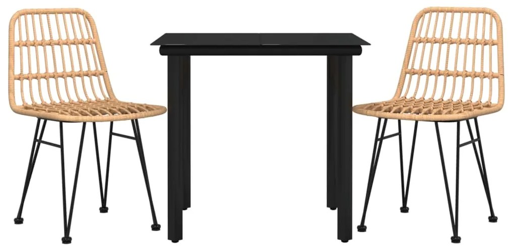 3 pcs conjunto de jantar para jardim vime PE