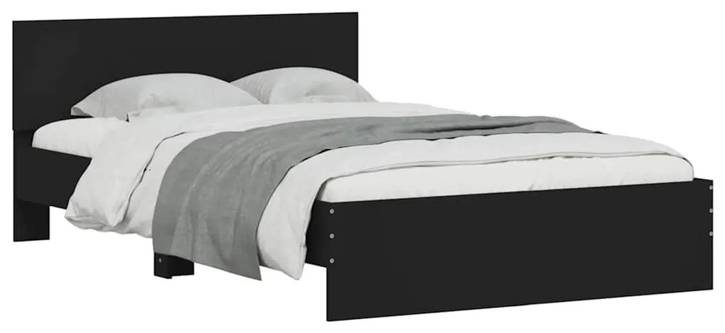Estrutura de cama com cabeceira e luzes LED 120x190 cm preto