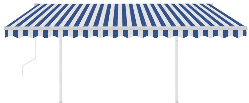 Toldo automático LED e sensor de vento 4x3,5 m azul e branco