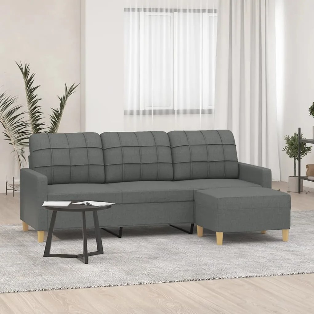 3201002 vidaXL Sofá de 3 lugares com apoio de pés 180 cm tecido cinza-escuro