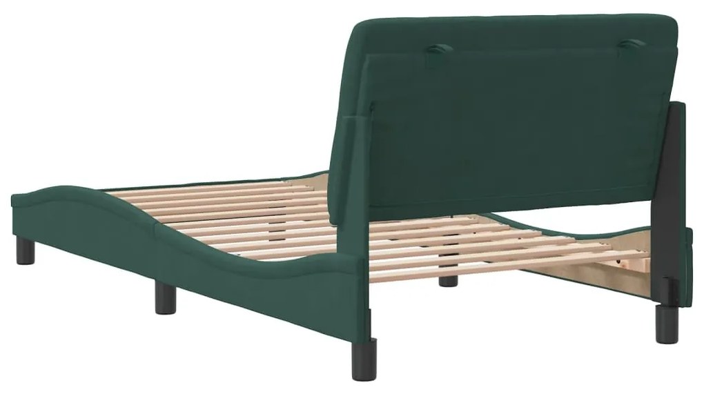 Estrutura de cama sem colchão 100x200 cm veludo verde-escuro