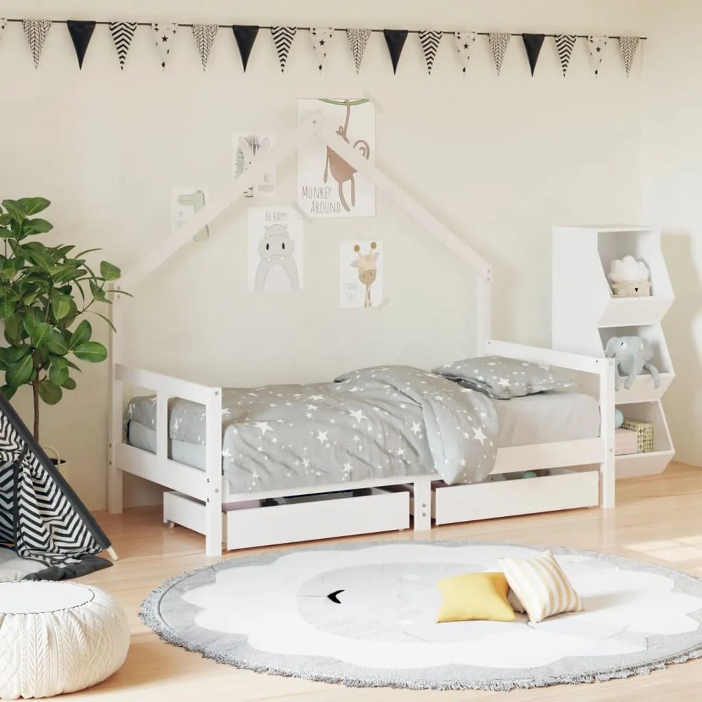 Estrutura cama infantil c/ gavetas 80x160cm pinho maciço branco