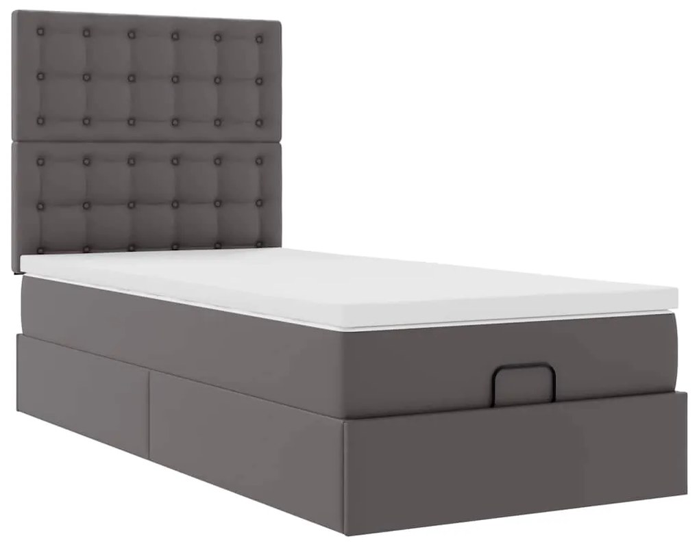 Cama otomana com colchão 90x200 cm couro artificial cinzento