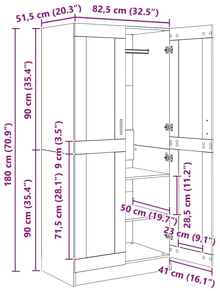 Guarda-roupa Madeira Antiga 82,5 x 51,5 x 180 cm