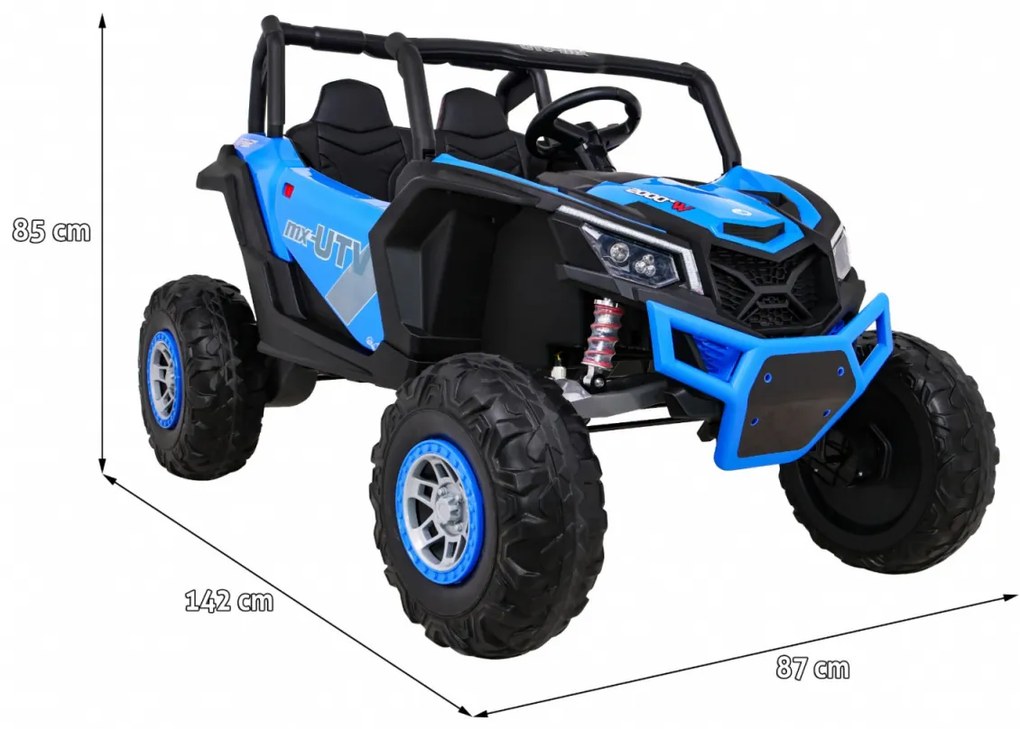 Buggy elétrico para Crianças 24V 4x4 2 Lugares UTV-MX Rodas de EVA, Assento de couro Azul