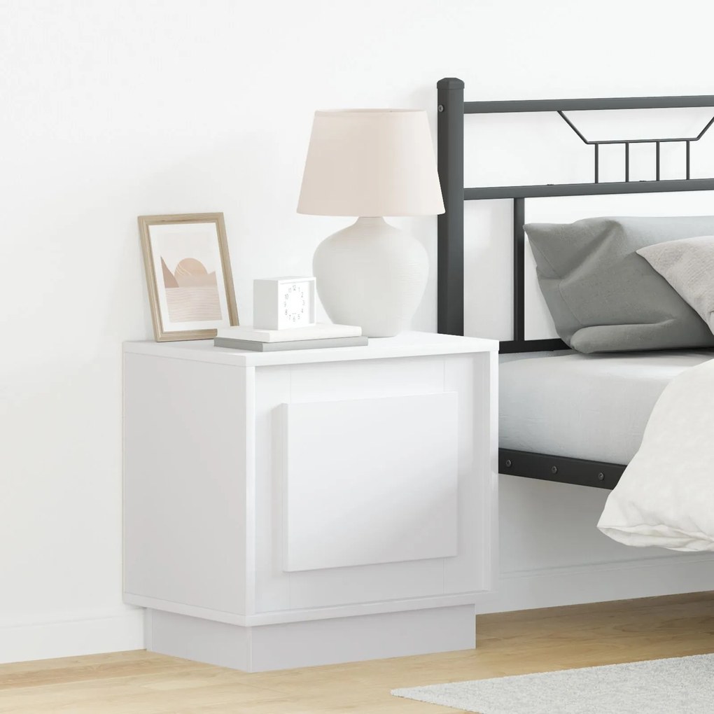 Mesa de cabeceira com luzes LED Branca 44x34,5x45 cm