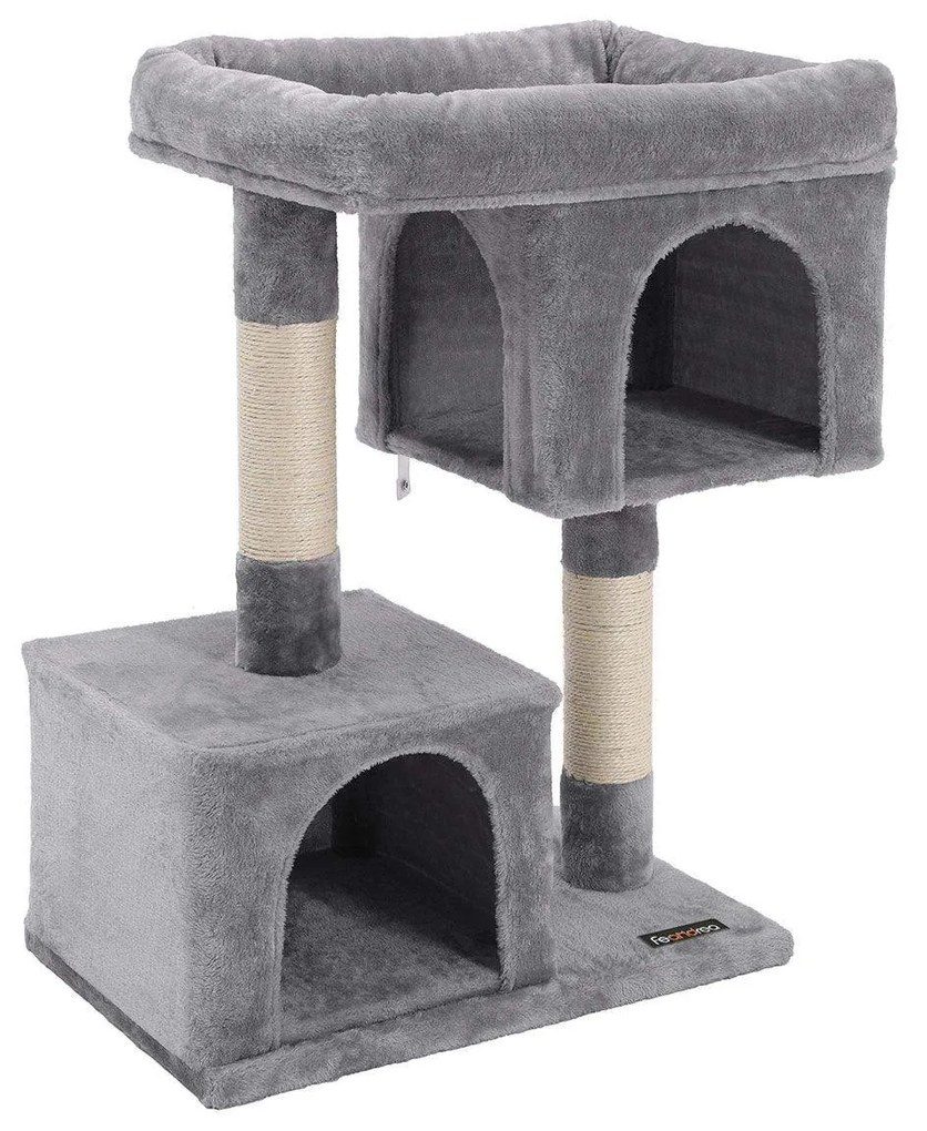 Arranhador para gatos com 2 grutas 60 x 40 x 84 cm Cinzento claro