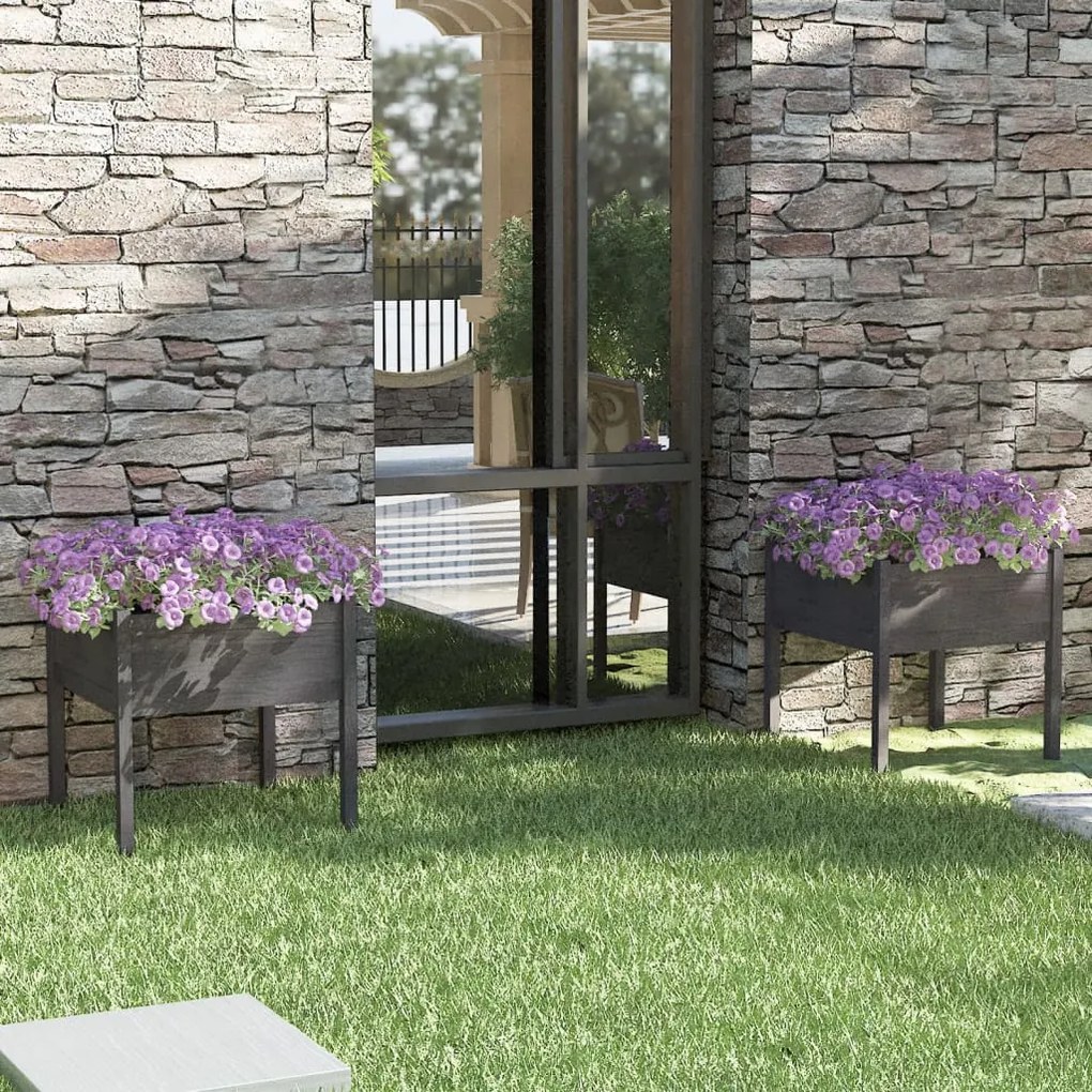 vidaXL Vaso/floreira de jardim 2 pcs 70x70x70 cm pinho maciço cinzento