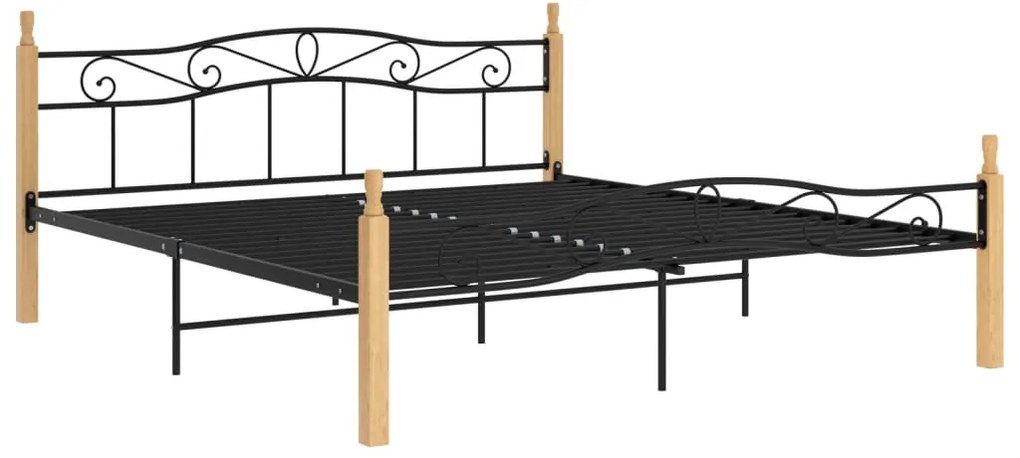 Estrutura de cama 200x200cm metal/madeira carvalho maciça preto