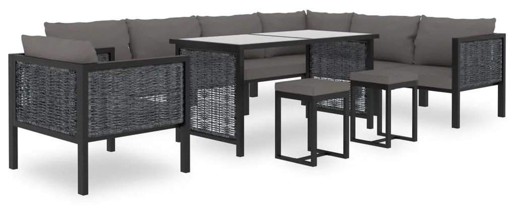 vidaXL 10 pcs conjunto lounge jardim c/ almofadões vime PE antracite