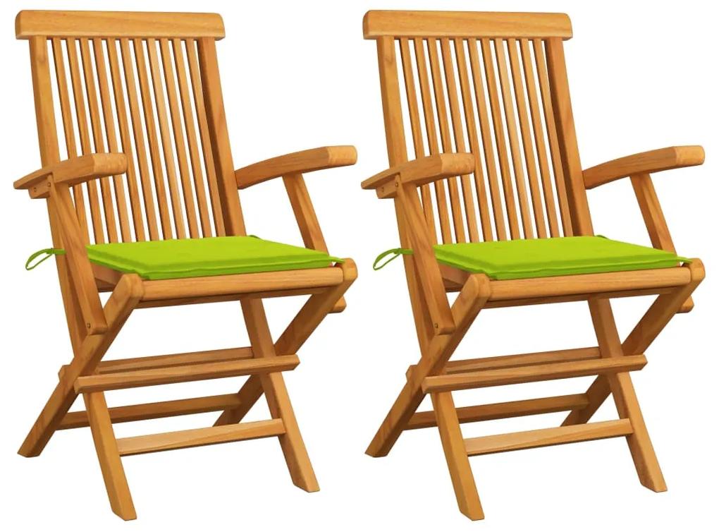 3062498 vidaXL Cadeiras jardim c/ almofadões verde brilhante 2 pcs teca maciça