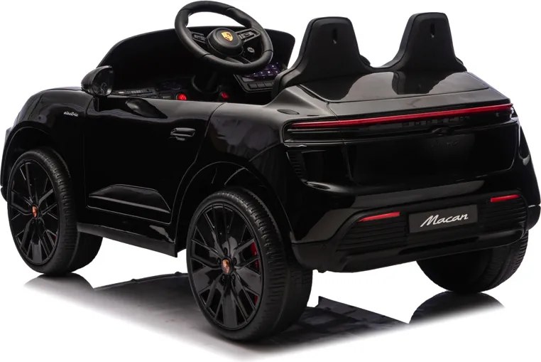 Carro elétrico para crianças até 5 anos Porsche Macan Turbo 12V, com bateria de lítio, Pneus de borracha, Controle remoto Preto