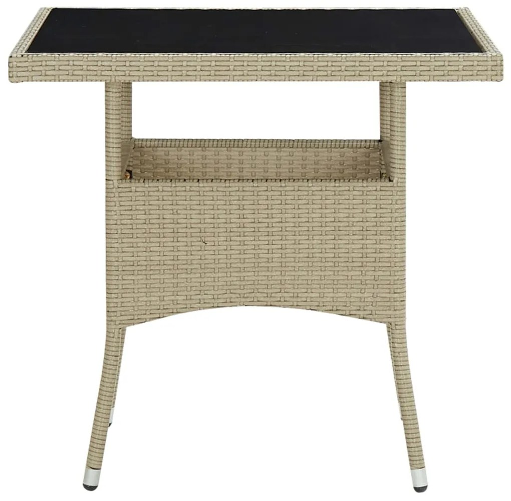 Mesa de jantar para exterior vime PE e vidro bege