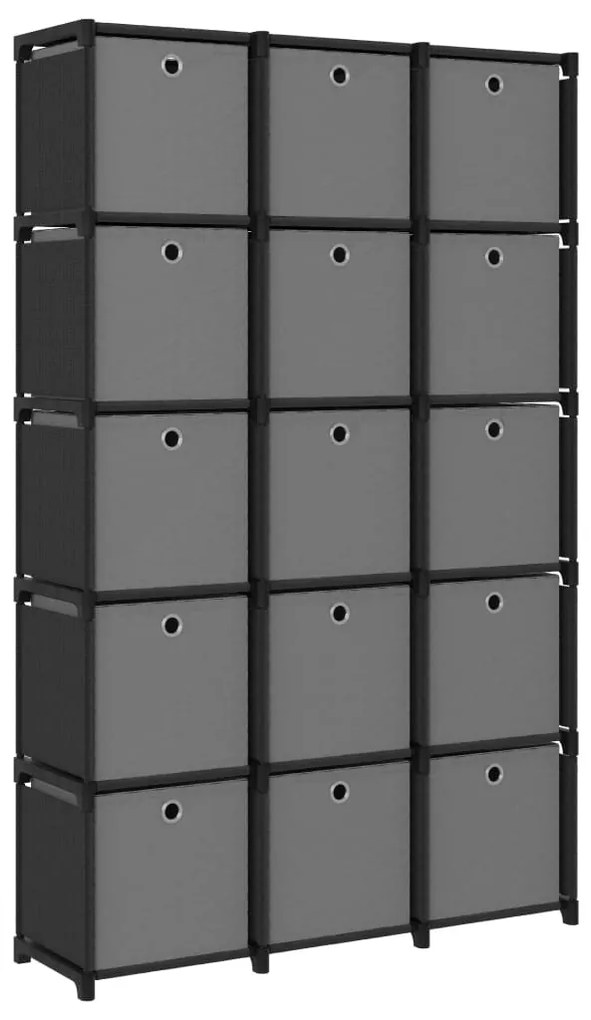 322619 vidaXL Unidades prateleiras 15 cubos c/ caixas tecido preto