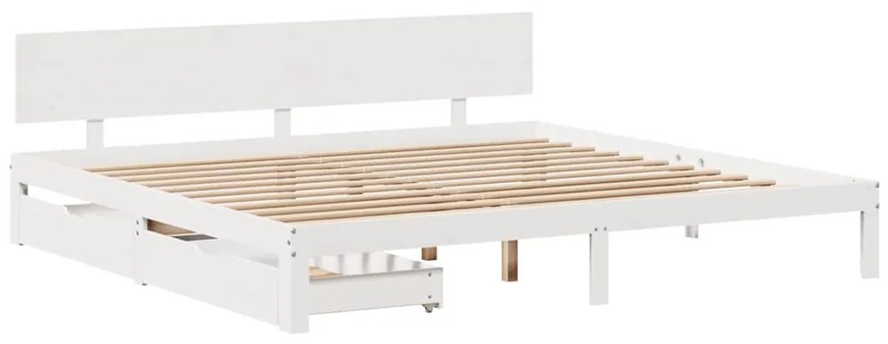 Estrutura de cama c/ gavetas 200x200 cm pinho maciço branco