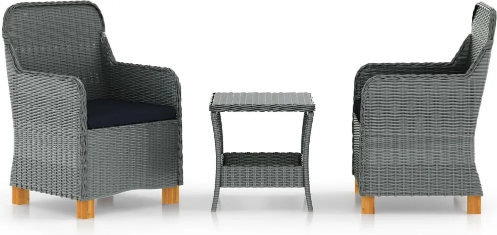 vidaXL 3 pcs conj. lounge jardim c/ almofadões vime PE cinzento-claro