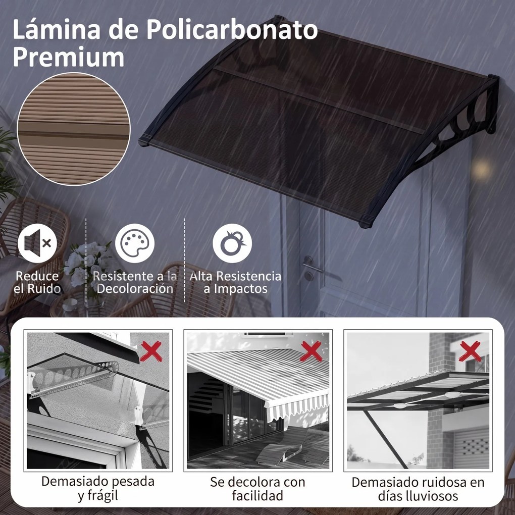 Toldo de Exterior para Portas e Janelas, 100,5 x 76 x 23 cm, Proteção Contra as Intempéries, Castanho