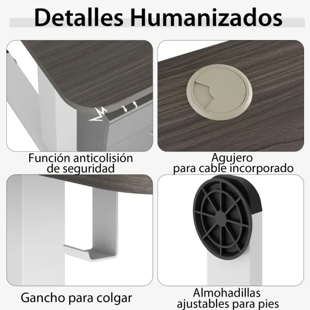 Secretária de pé elevável de computador eléctrica ajustável em altura Ergonómica Orifício para cabos 140 x 70 x 72 x 72-116 cm Cinzento Escuro