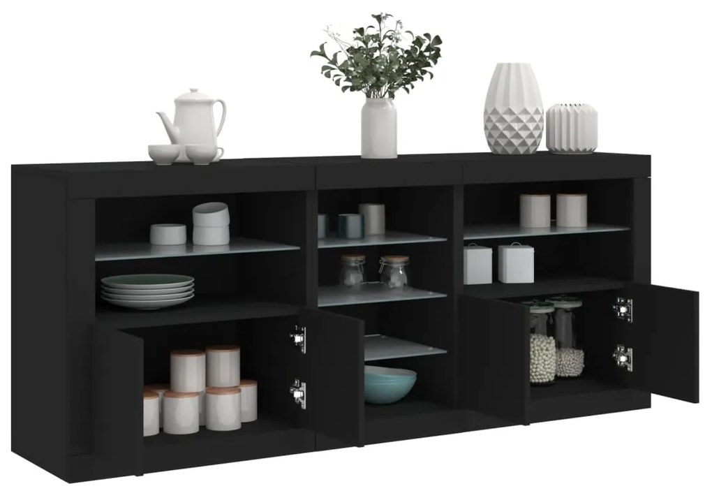 vidaXL Aparador com luzes LED 181,5x37x67 cm preto