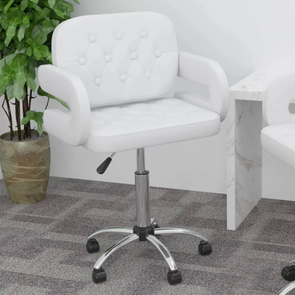 vidaXL Cadeira de jantar giratória couro artificial branco