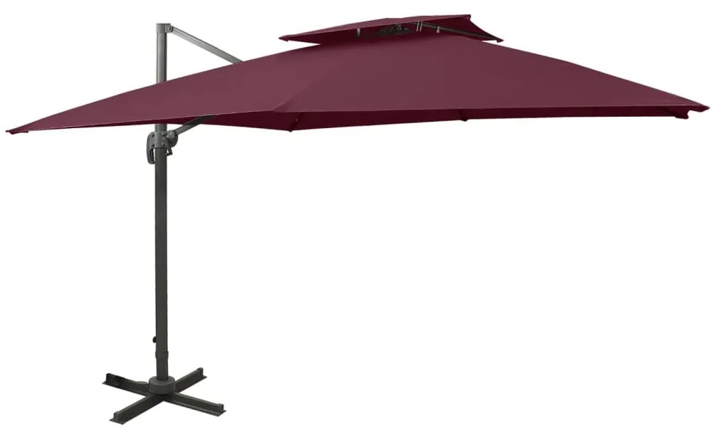 vidaXL Guarda-sol de jardim cantilever c/ toldo duplo 300x300 cm bordô