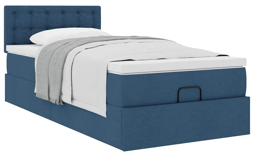 Cama otomana com colchão 100x200 cm tecido azul
